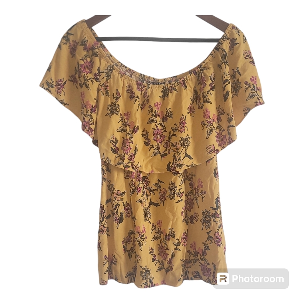 Torrid 1X Top Womens Off Shoulder Floral Overlay Blouse